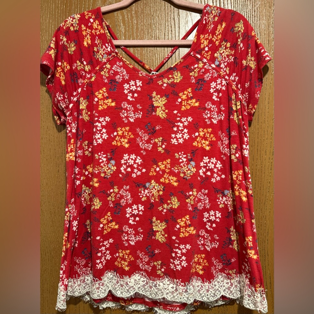Rewind Red Floral Short Sleeve Top